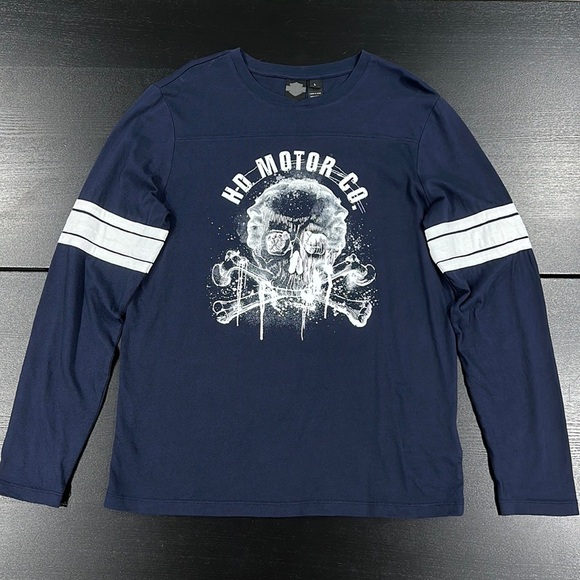 Harley-Davidson Men's Distressed Skull Varsity Style Long Sleeve Tee Shirt - L - Picture 2 of 7